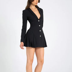 Quinn - Black Blazer Pleated Mini Dress