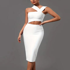 Lala - White Cut Out Midi Bandage Dress