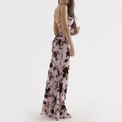 Henrike - Floral Lace Up Backless Maxi Dress