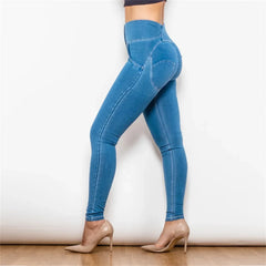 Cheeky Blue Button High Waist Butt Lift Jeggings