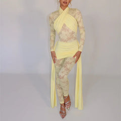 Roya - Sheer Lace Draped Jumpsuit