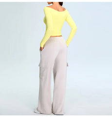 Arla - Off Shoulder Long Sleeve Activewear Top