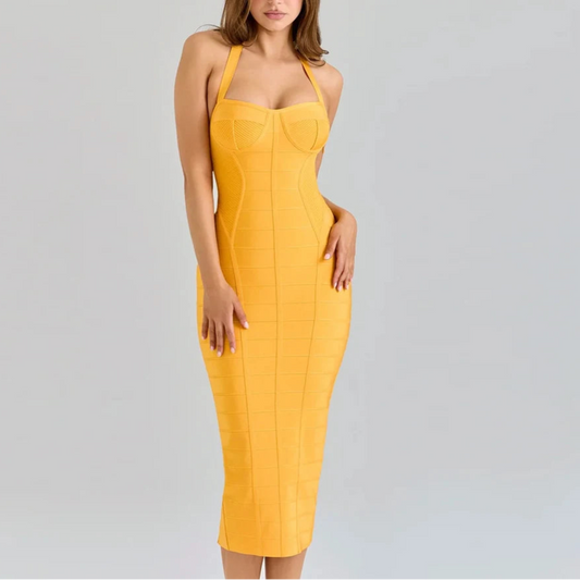 Lumiara - Halter Neck Bandage Midi Dress