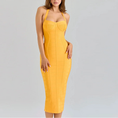 Lumiara - Halter Neck Bandage Midi Dress