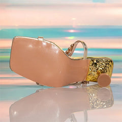 Ravina - Sandalias de punta cuadrada de la cadena dorada