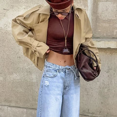 Lorelei - Khaki Cropped Trench Jacket