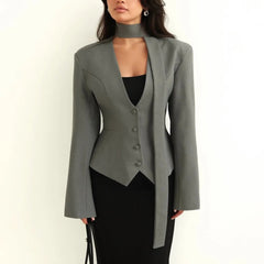 Rynelle - Structured Blazer with Scarf Detail