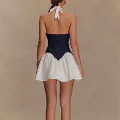 Una - White Halter Top A-Line Dress