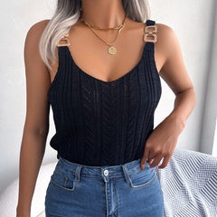 Cindy – Schwarzes gestricktes Tanktop mit U-Ausschnitt