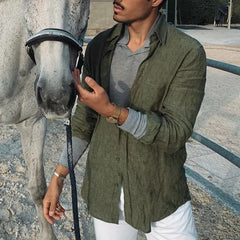 Zaire - Camisa de lino de manga larga para hombres