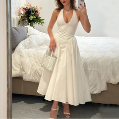 Liora - White Halter A-Line Midi Dress