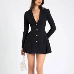 Quinn - Black Blazer Pleated Mini Dress