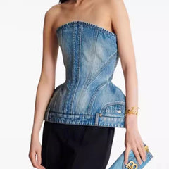 Halia - Strapless Denim Corset Top