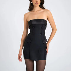 ORORO - Black Bandeau Fold sobre Mini Vestido