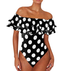 Edda - Black & White Polka Dot Ruffled Swimsuit