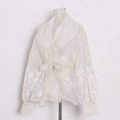 Rumina - Sheer Organza Tie-Waist Top