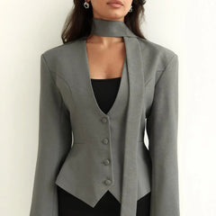 Rynelle - Structured Blazer with Scarf Detail
