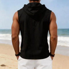 Vaedrin – Linen Sleeveless Hooded V-Neck Top