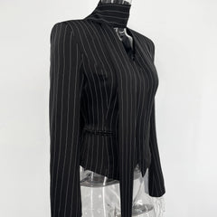 Janelle - Pinstripe Tie-Neck Blazer Top
