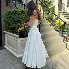 Liora - White Halter A-Line Midi Dress