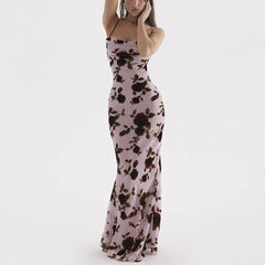 Henrike - Floral Lace Up Backless Maxi Dress