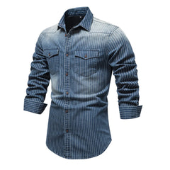 Aelric - Men’s Slim-Fit Striped Denim Shirt