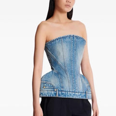 Halia - Strapless Denim Corset Top