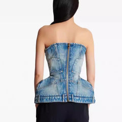 Halia - Strapless Denim Corset Top