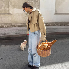 Lorelei - Khaki Cropped Trench Jacket