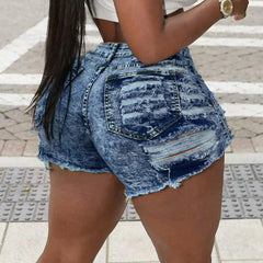 Liesel - High-Waisted Ripped Denim Shorts