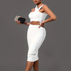 Lala - White Cut Out Midi Bandage Dress