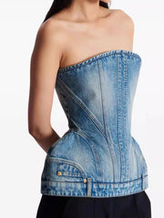 Halia - Strapless Denim Corset Top