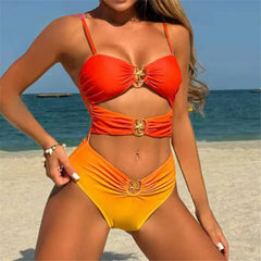 Aelin – Orange-gelber Ombre-Monokini mit Cut-Outs