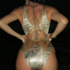 Lennon - Deep V Metallic One Piece Swimsuit