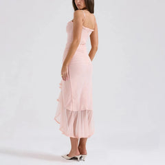 Elvira - Vestido de malla con correa de espagueti rosa