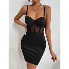 Blaire - Black Sheer Mesh Bodice Bodycon Dress