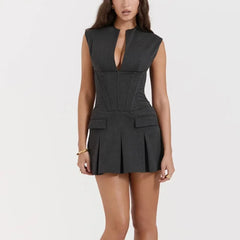 Josefina - Gray Corset Style Pleated Dress - Model Mannequin