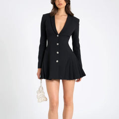 Quinn - Black Blazer Pleated Mini Dress