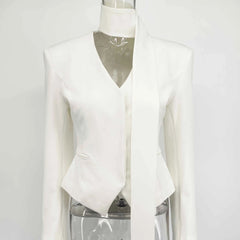 Janelle - Pinstripe Tie-Neck Blazer Top