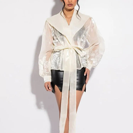 Rumina - Sheer Organza Tie-Waist Top