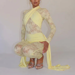 Roya - Sheer Lace Draped Jumpsuit