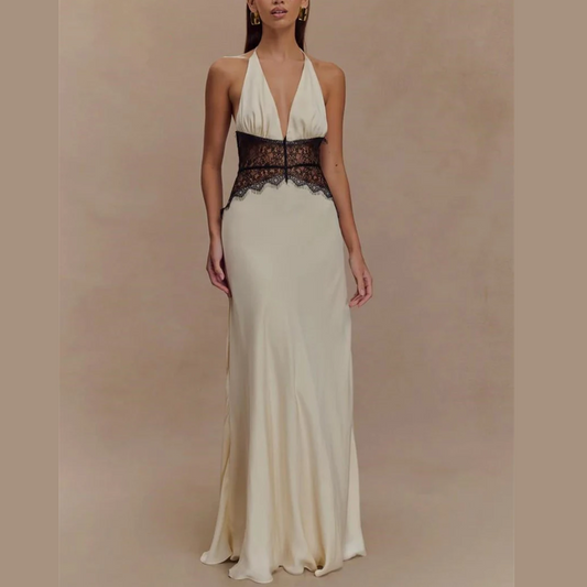 Saide - Halter Gown with Lace Accents