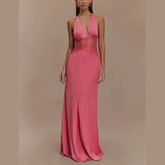 Saide - Halter Gown with Lace Accents