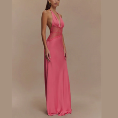 Saide - Halter Gown with Lace Accents