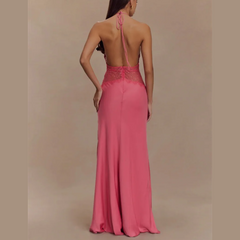 Saide - Halter Gown with Lace Accents