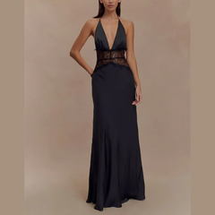 Saide - Halter Gown with Lace Accents