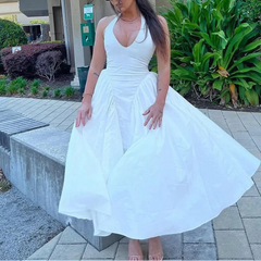 Liora - White Halter A-Line Midi Dress