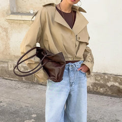 Lorelei - Khaki Cropped Trench Jacket