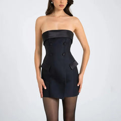 ORORO - Black Bandeau Fold sobre Mini Vestido