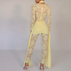 Roya - Sheer Lace Draped Jumpsuit